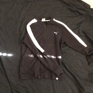 Black puma zip up jacket white stripe on the arms